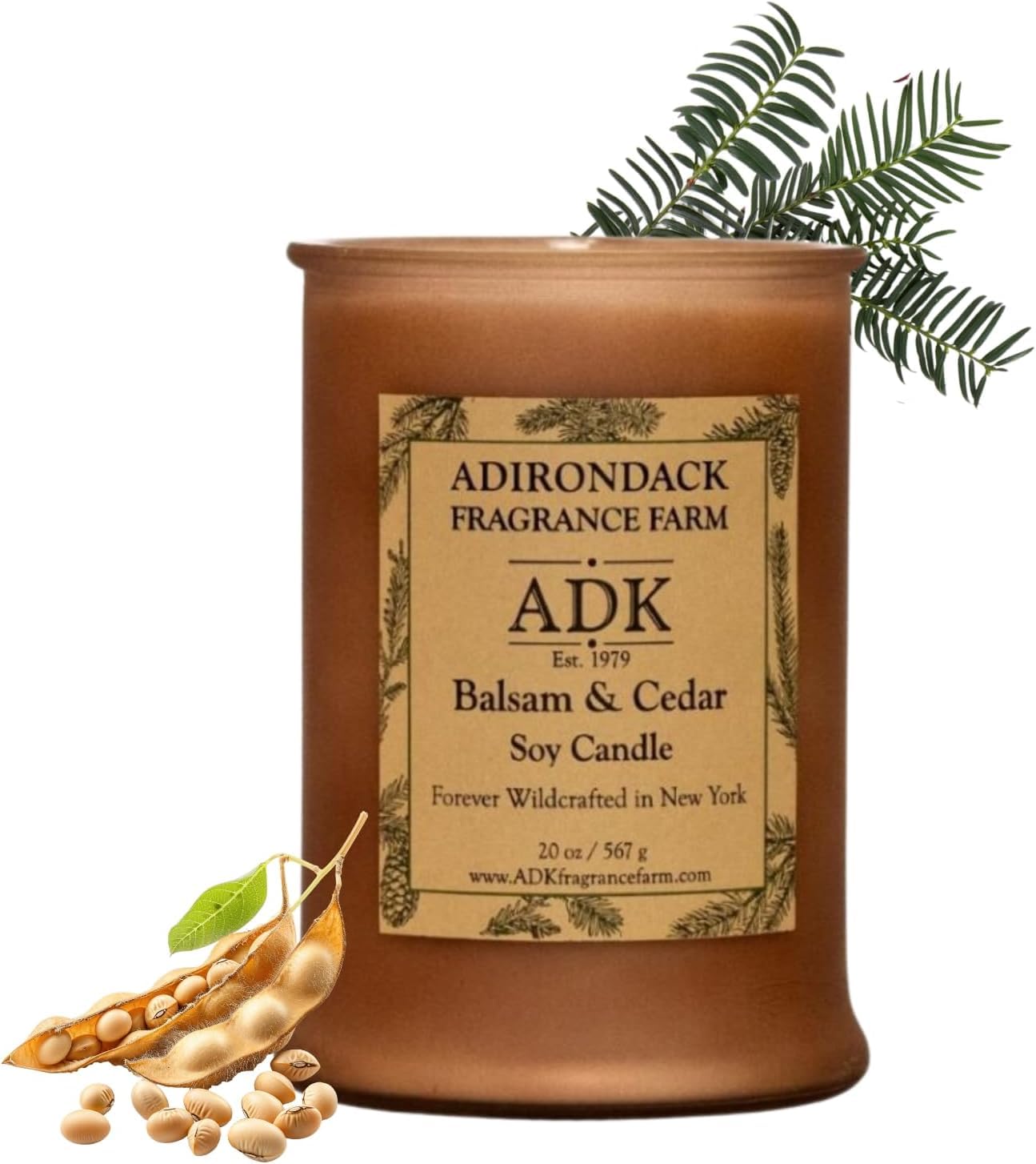 ADK Balsam & Cedar candle in a jar with a clean burn and woodsy scent.
