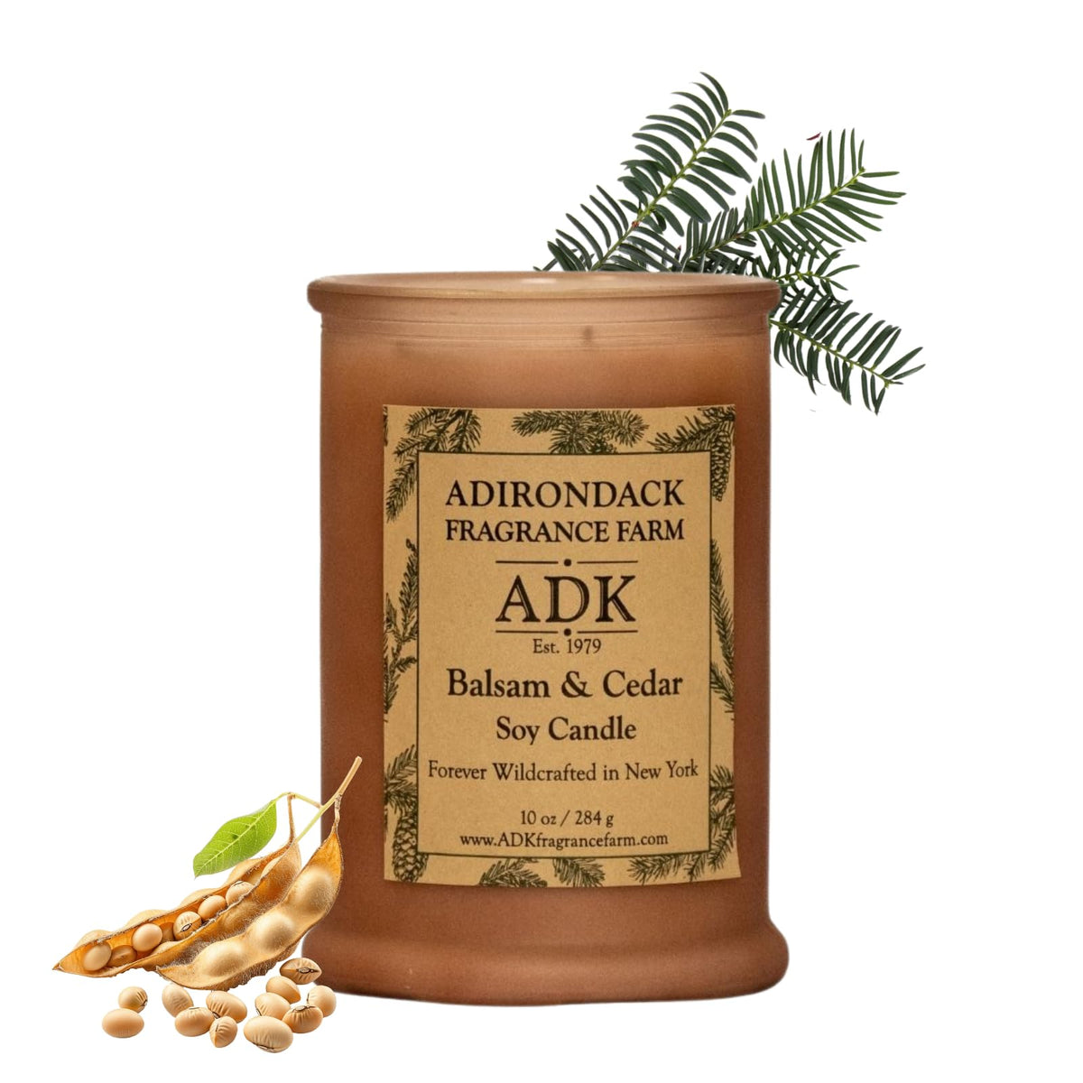 ADK Balsam & Cedar candle jar with premium soy wax for clean burning.
