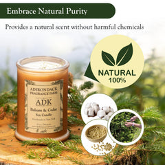 ADK Balsam & Cedar candle scent diffusion fills room with forest notes.