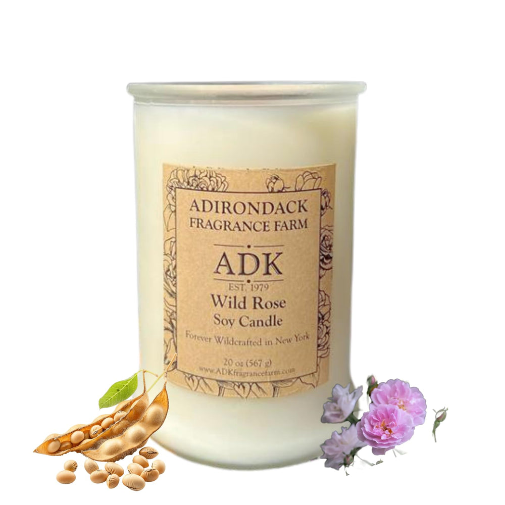 ADK Wild Rose Candle in a glass jar for refined home fragrance.