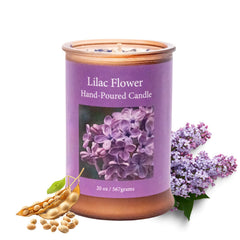 ADK Lilac scented candle front view enhances ambient home fragrance