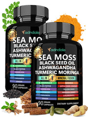 Adndale Sea Moss Capsules bottle front with 18-in-1 fusion for daily wellness