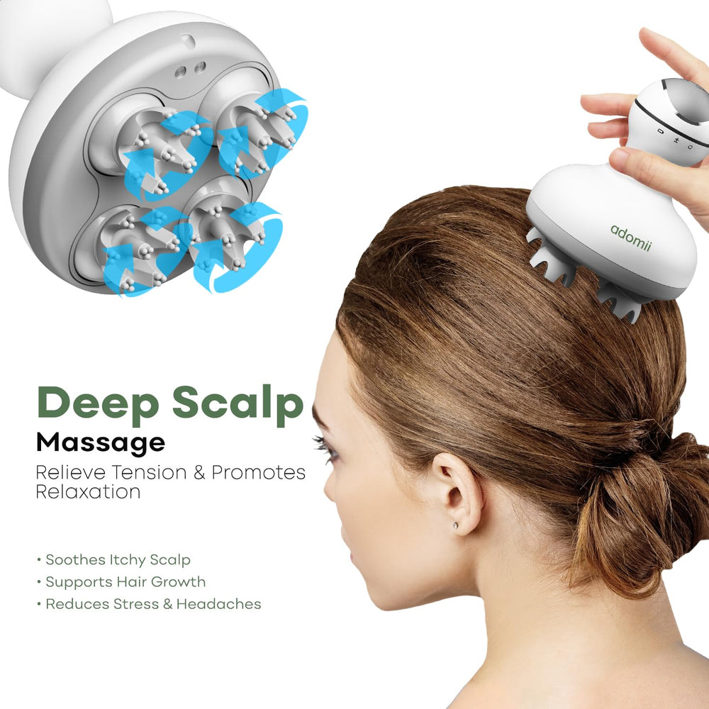 adomii waterproof head massager in bathroom use with IPX7 rating