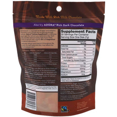 Adora calcium supplement disk close up showing rich milk chocolate and smooth texture.