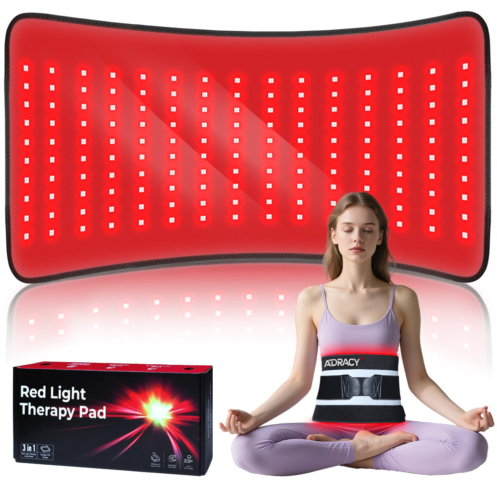 adracy red light therapy pad front view showing broad 24x12 inch area for full body sessions