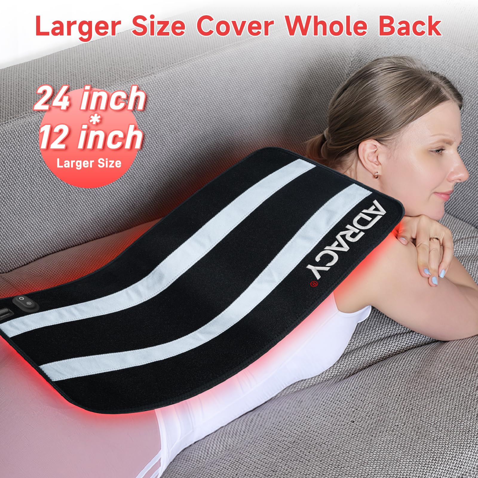 adracy therapy pad strap in use demonstrates flexible placement on torso for targeted relief