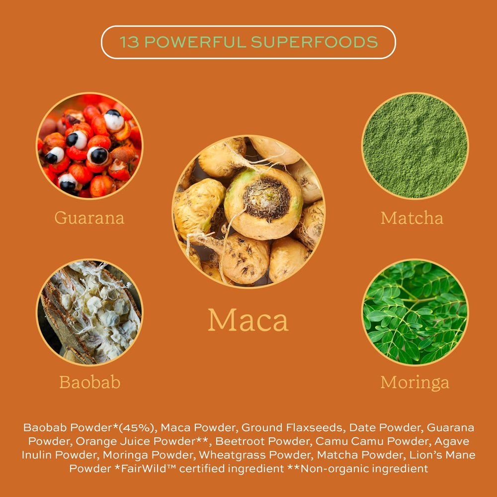 Aduna Energy Superfood Blend stirred into yogurt for a bright start