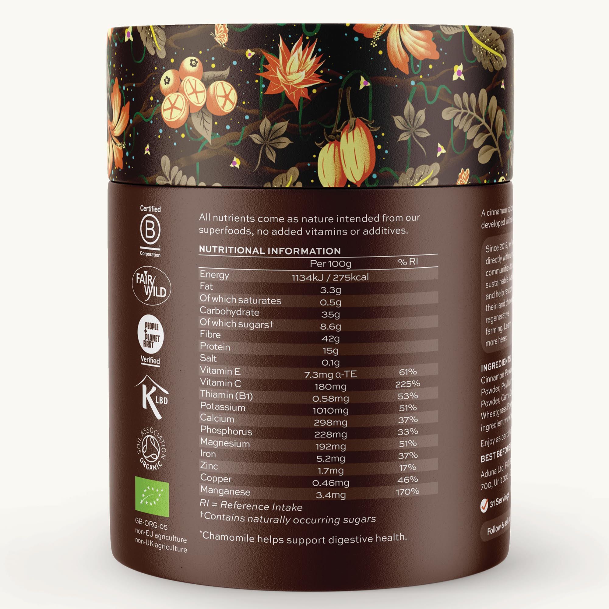 Smoothie glass featuring Aduna Good Gut Blend for convenient digestion support.