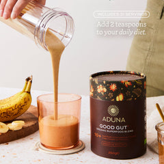 Yogurt bowl topped with Aduna Good Gut Blend for a gut-friendly snack.