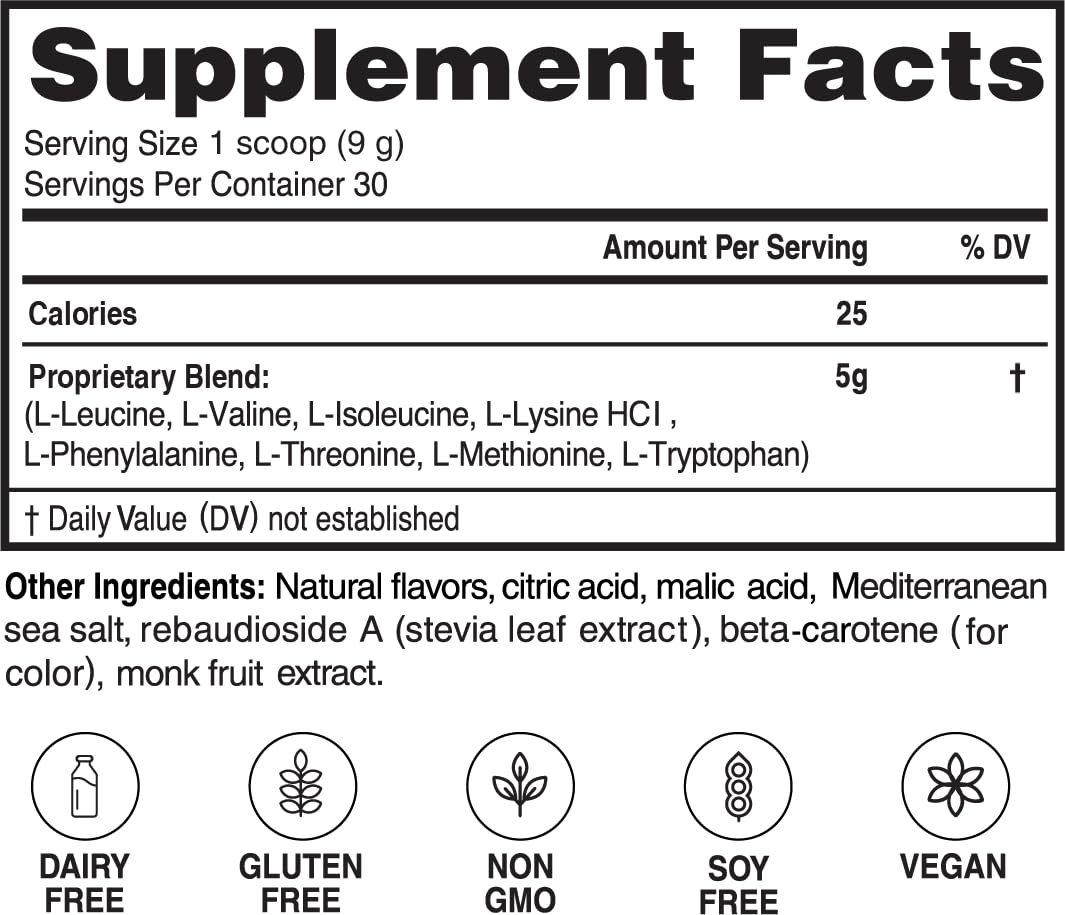 Advanced Amino Formula bottle pour showing convenient pre-workout use for performance support