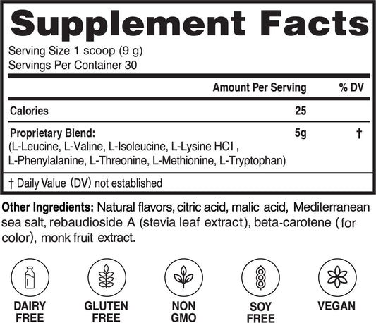 Advanced Amino Formula bottle pour showing convenient pre-workout use for performance support