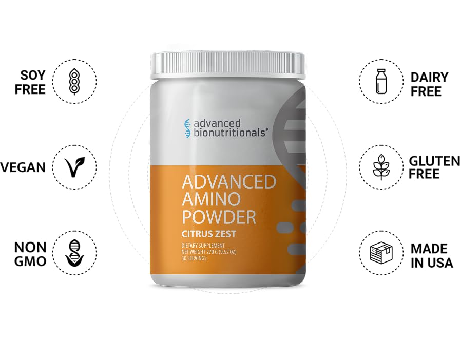 Advanced Amino Formula ingredients panel emphasizing vegan and allergen-free profile