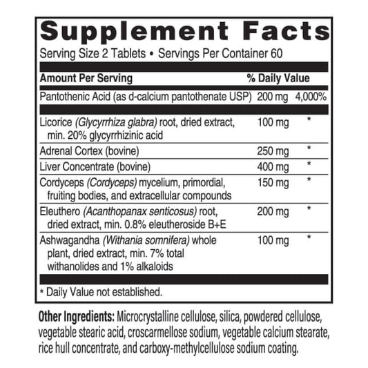 Close-up of the Advanced Adrenal Factor label highlighting key ingredients.