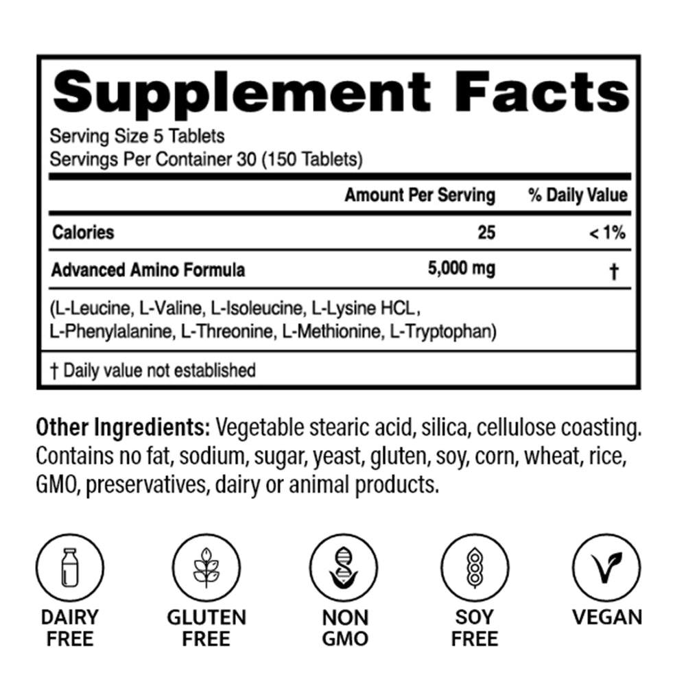 Pouring Advanced Amino Formula tablets for quick post-workout recovery guidance.