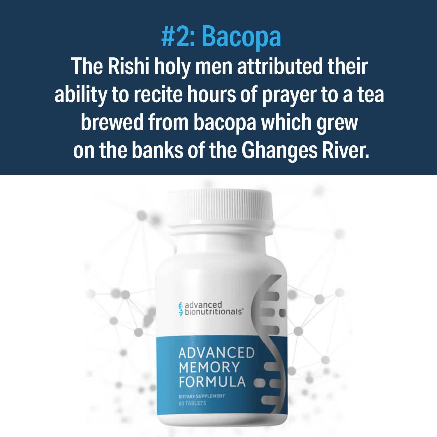 Advanced Memory Formula ingredients like bacopa and blueberry highlighted for brain health.
