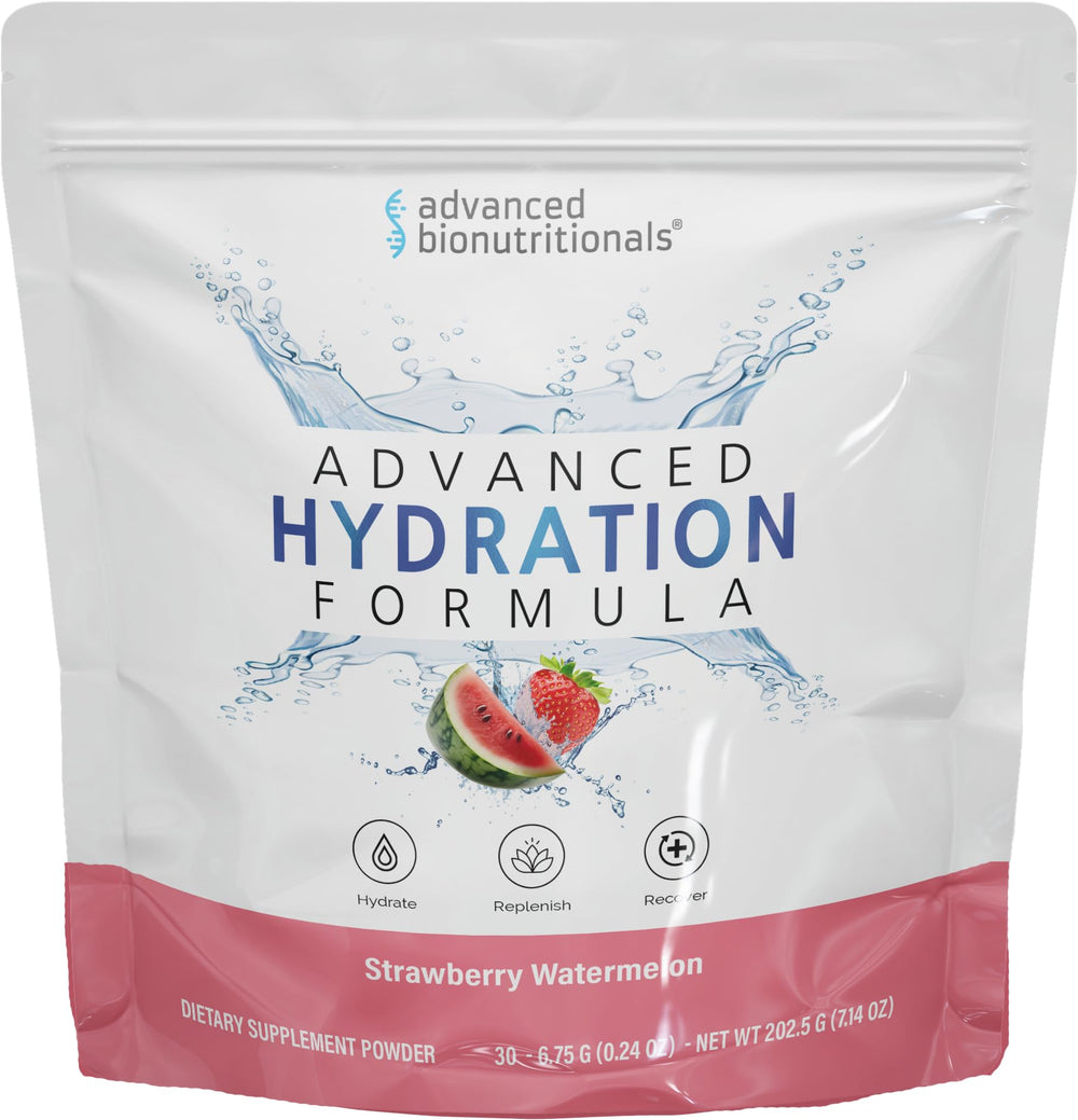 Advanced Bionutritionals hydration formula glass with dissolved powder demonstrates quick mix