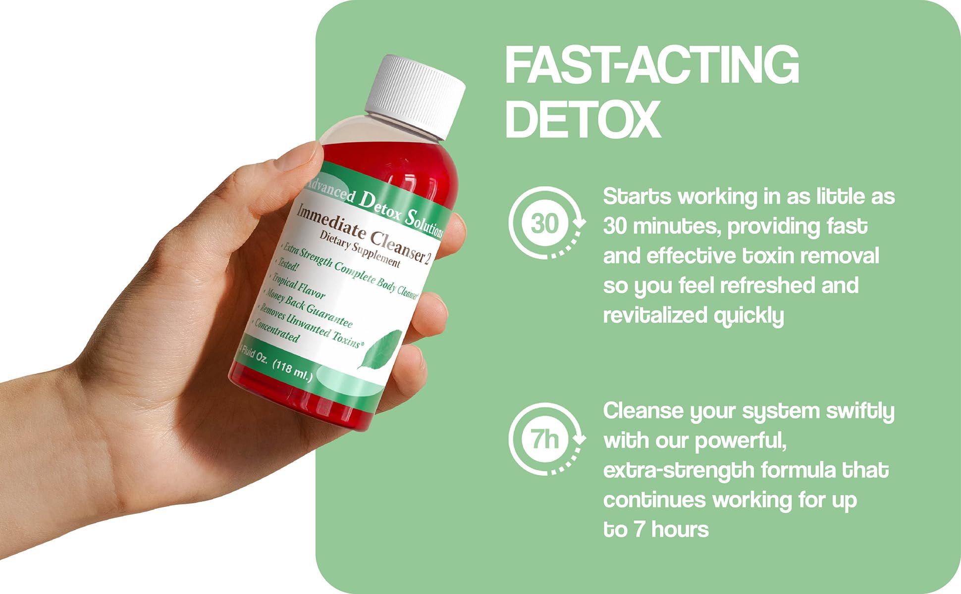 Advanced Detox Solutions Immediate Cleanser pack shot showing sleek bottle design for convenient use.