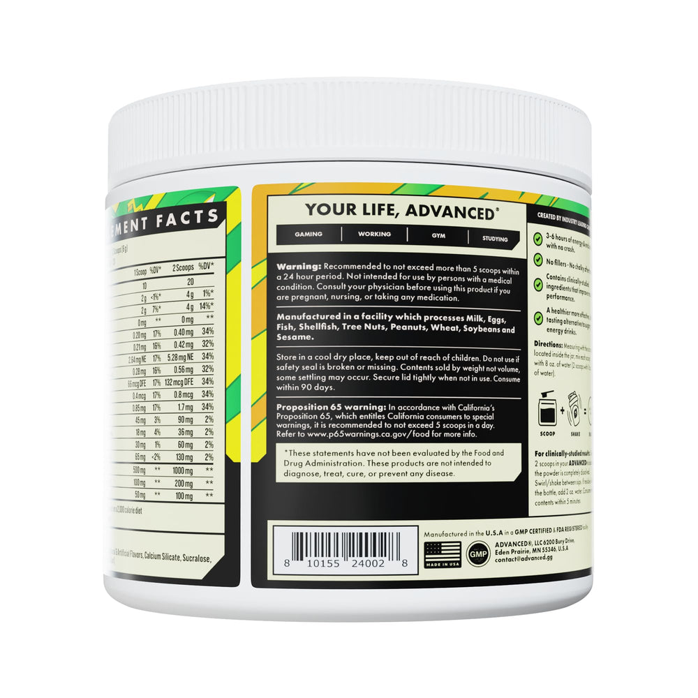 Advanced Energy no-maltodextrin label communicates a clean, sugar-free formulation for keto plans