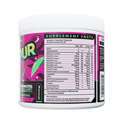 Advanced Focus Sour Black Cherry with gamer setup emphasizes smooth energy without jitters