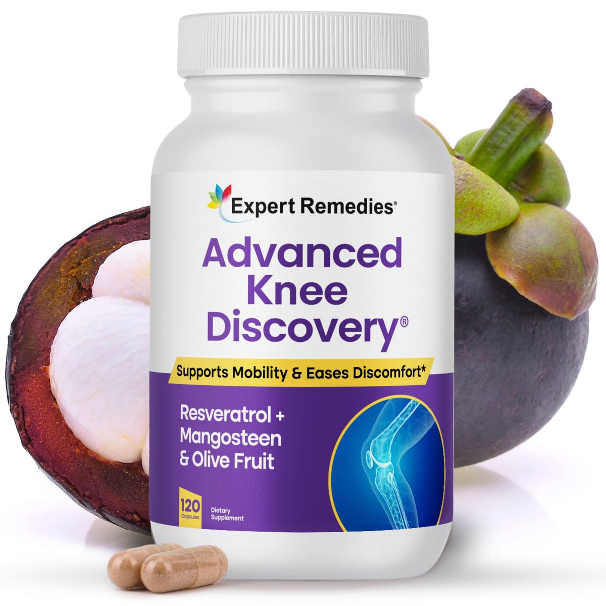 Advanced Knee Discovery bottle showcases Mangoselect for potential joint support.
