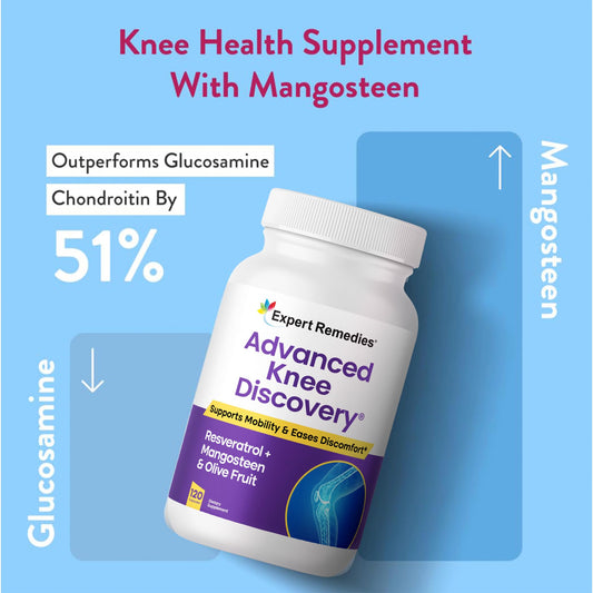 Advanced Knee Discovery capsules close-up highlights easy-to-swallow daily support.