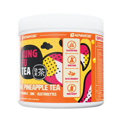 Advanced Kung Fu Tea label highlights Vitamin C, Zinc, and Vitamin D for daily nutrient support.