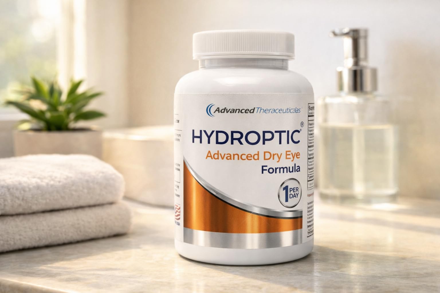 Hydroptic capsules highlight vegetarian formula for daily tear film support.