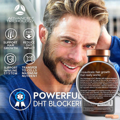 Advanced Trichology DHT Blocker before-after hair illustration suggesting possible fullness improvements