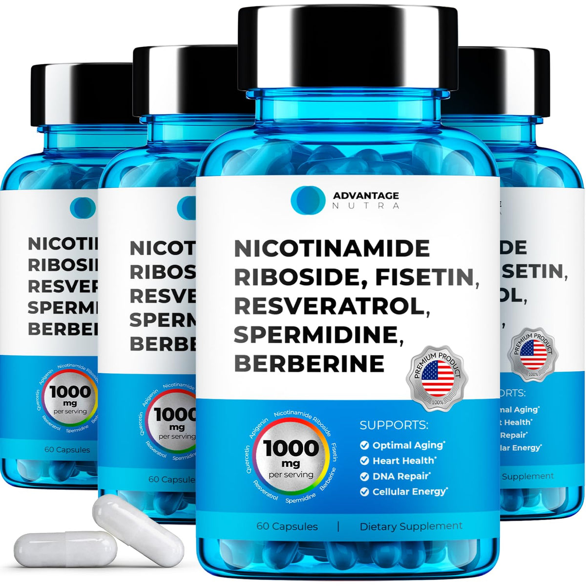 AdvantageNutra liposomal NR bottle ready for daily energy support.