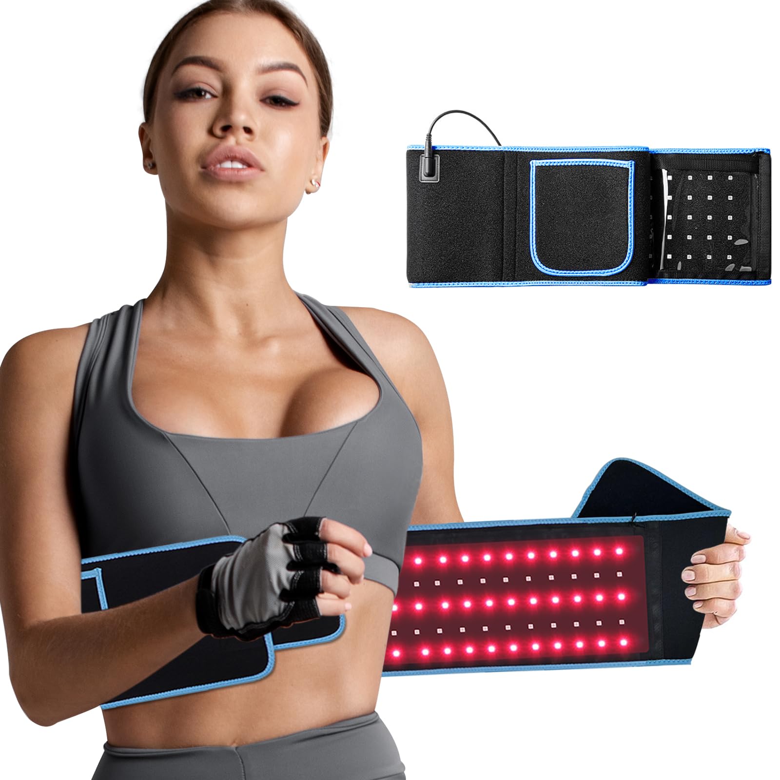 ADVARAYS red light therapy belt wrapped around the back for targeted warmth and light therapy.