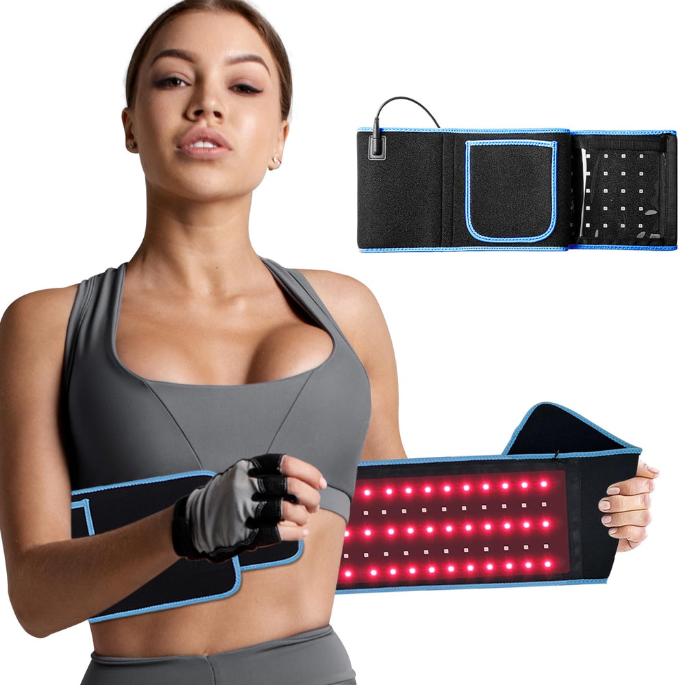 ADVARAYS red light therapy belt wrapped around the back for targeted warmth and light therapy.