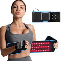 ADVARAYS red light therapy belt wrapped around the back for targeted warmth and light therapy.