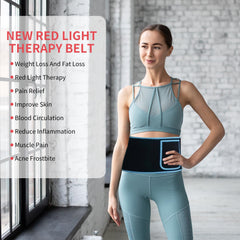 ADVARAYS red light therapy belt draped on the neck for soothing warmth and light exposure.