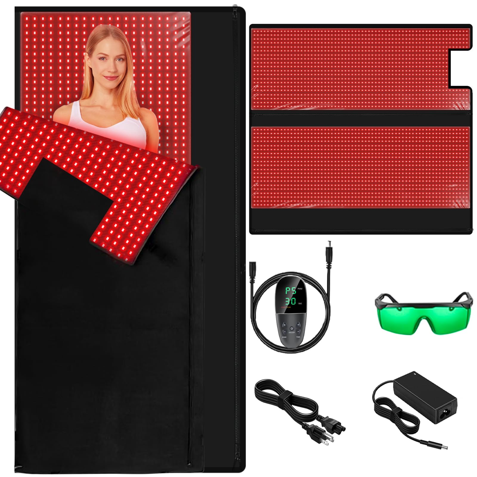 ADVARAYS red light therapy pad close-up highlighting dense LEDs for skin vitality support.