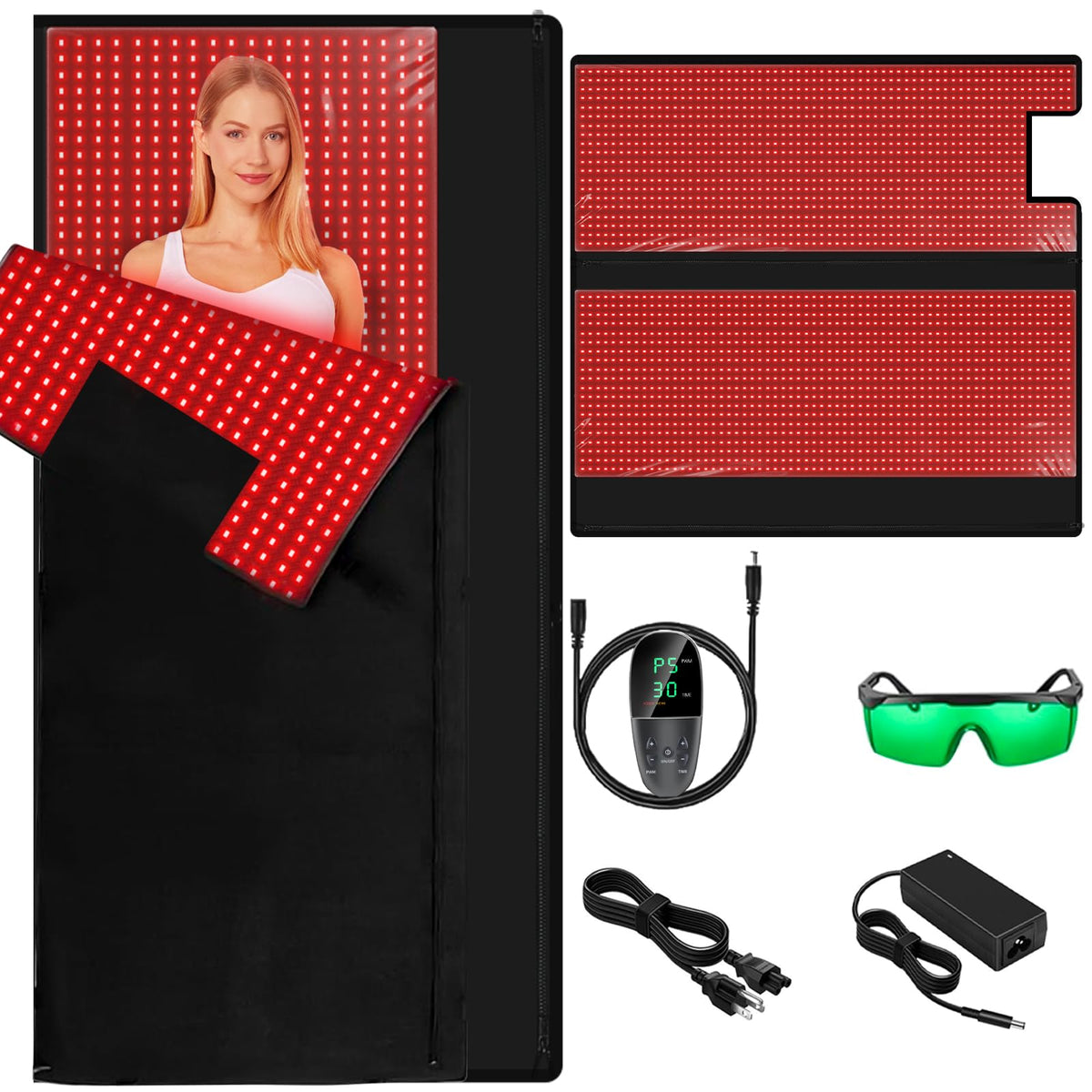 ADVARAYS red light therapy pad close-up highlighting dense LEDs for skin vitality support.