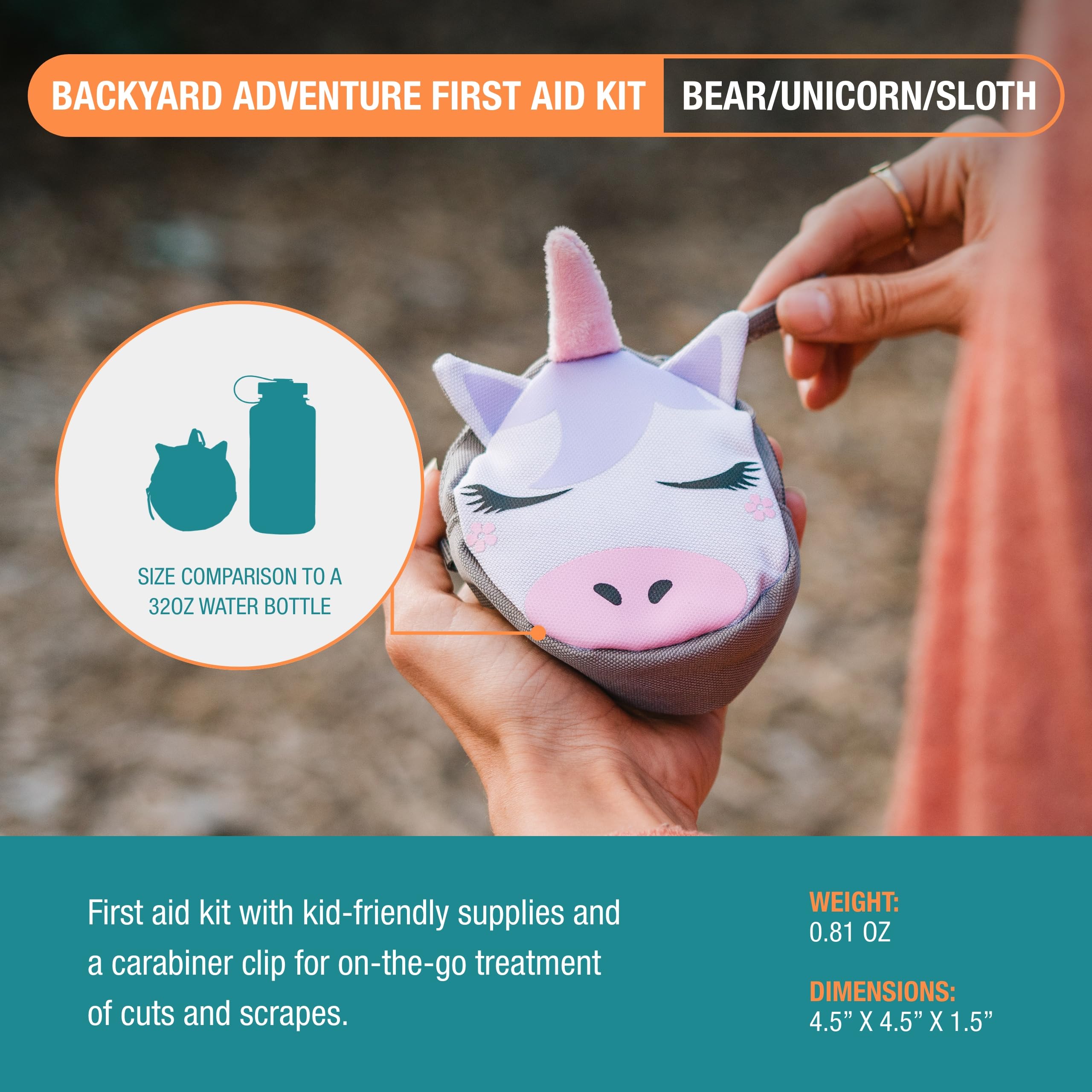 Adventure Medical Kits bandages and sanitizer display for kid-friendly care.
