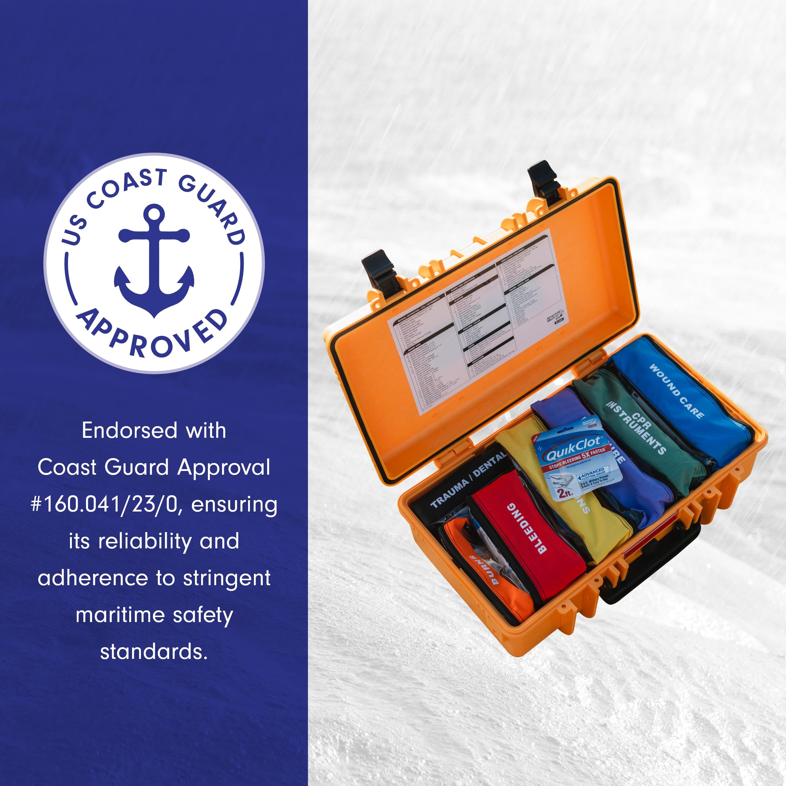 Adventure Medical Kits Marine Series 2500 coast guard approval sticker shows compliance.