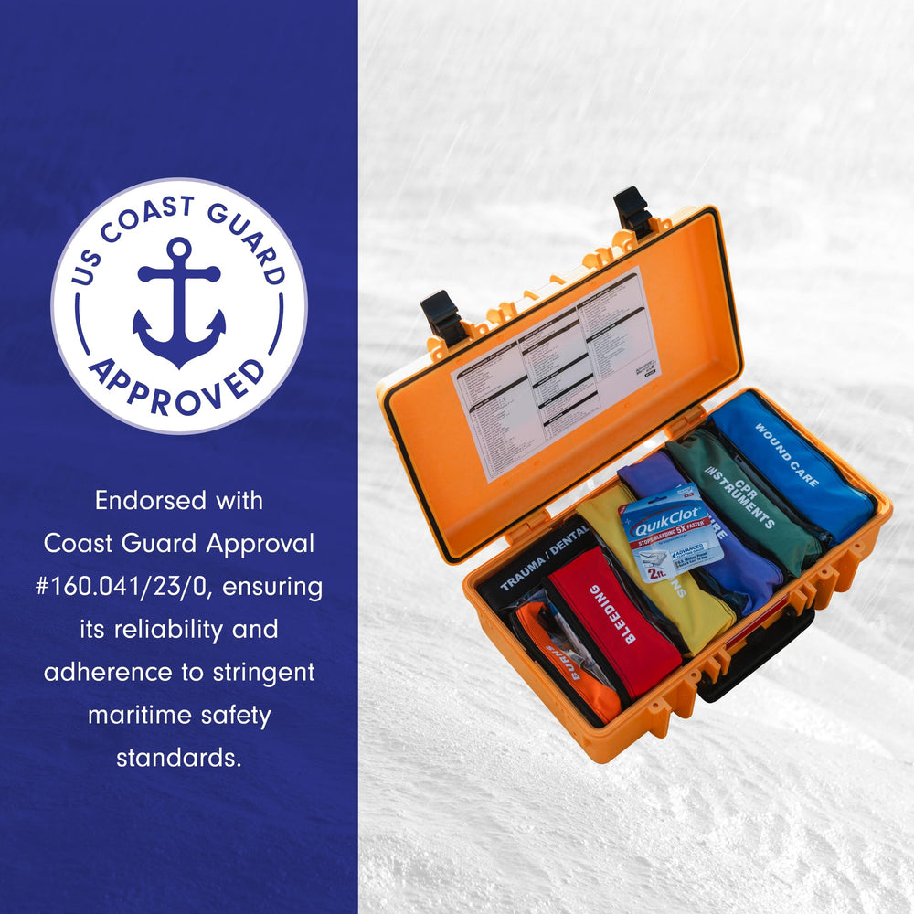 Adventure Medical Kits Marine Series 2500 coast guard approval sticker shows compliance.