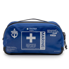 Adventure Medical Kits Marine Series 350 bag open showing coast guard approval for boat safety.