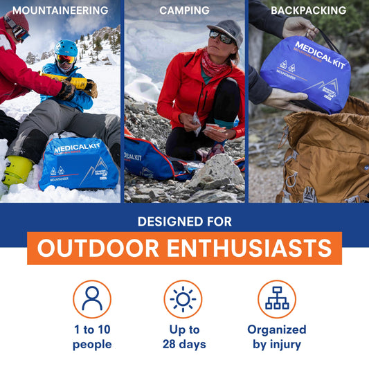 Adventure Medical Kits Mountain Series Easy Care Organization highlights labeled pockets for quick use.