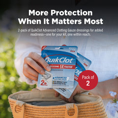 Adventure Medical Kits QuikClot Advanced Clotting Gauze kaolin detail showing clotting technology.