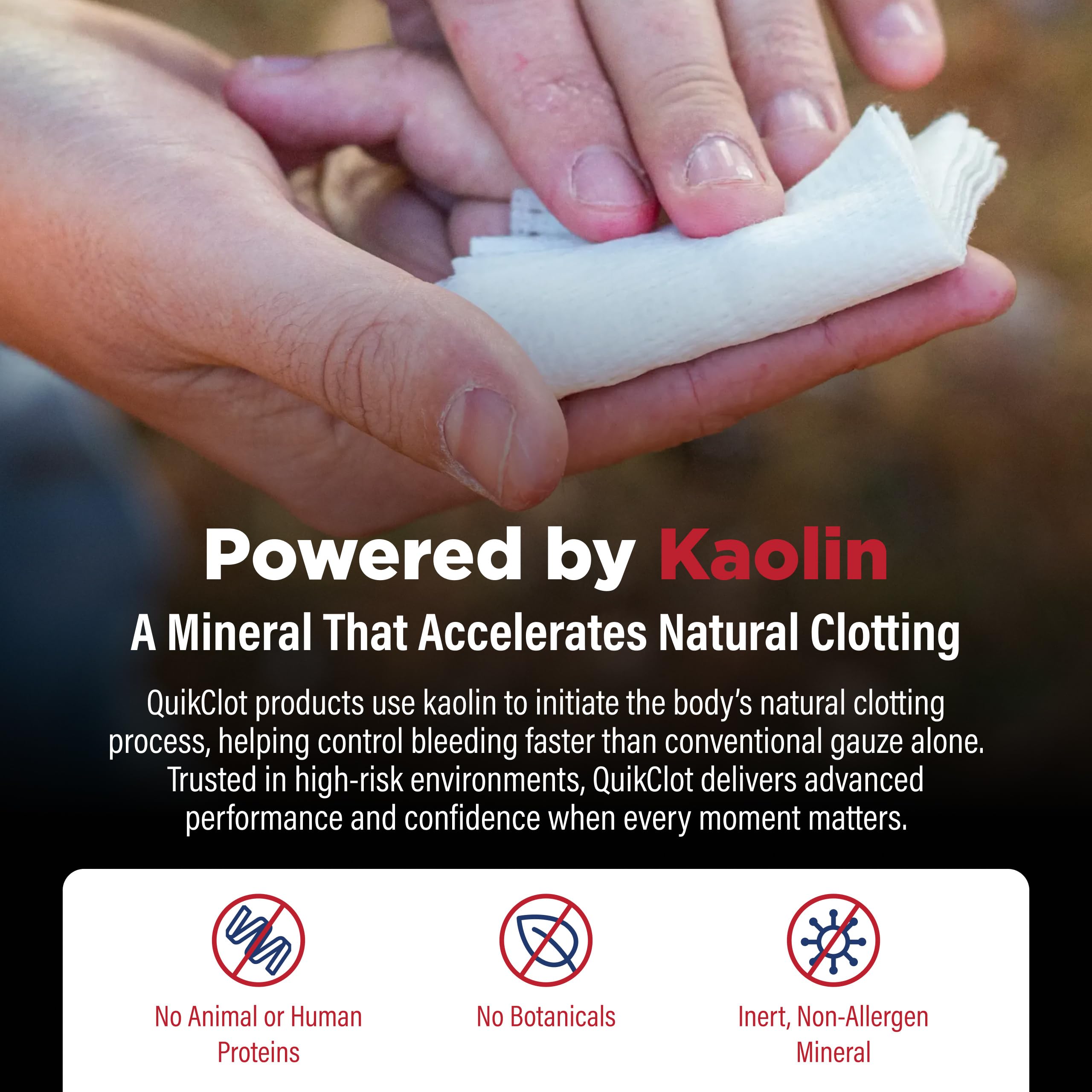 Adventure Medical Kits QuikClot Gauze in field setup for trauma readiness.