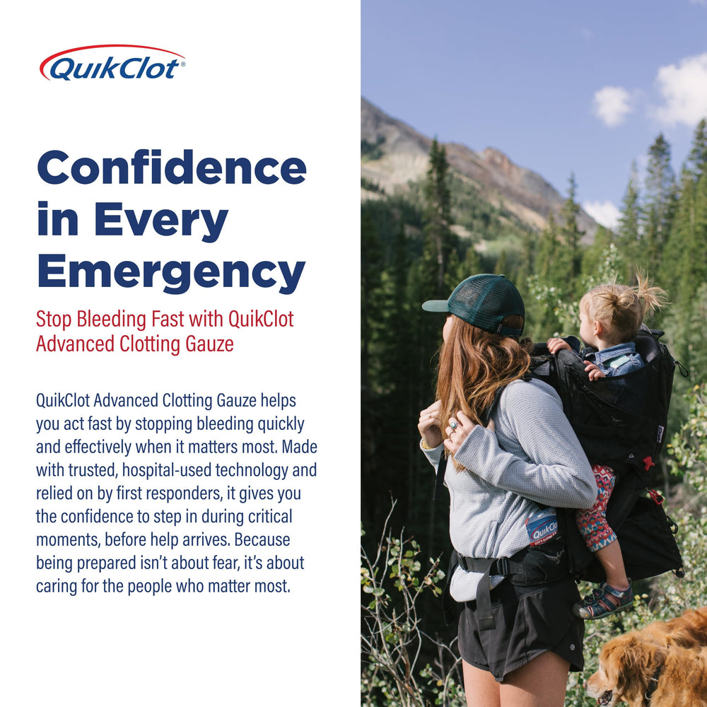 Adventure Medical Kits QuikClot Gauze fits car glove box for quick stop bleeding.