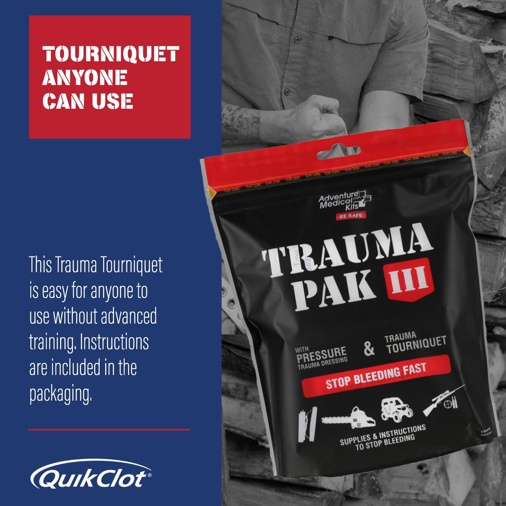Adventure Medical Kits Trauma Pak III waterproof bag protects supplies in wet conditions.