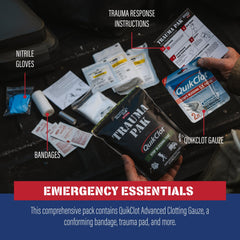 Trauma Pak triangular bandage included for versatile field stabilization.