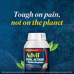 Advil Dual Action label close-up showing ingredients.