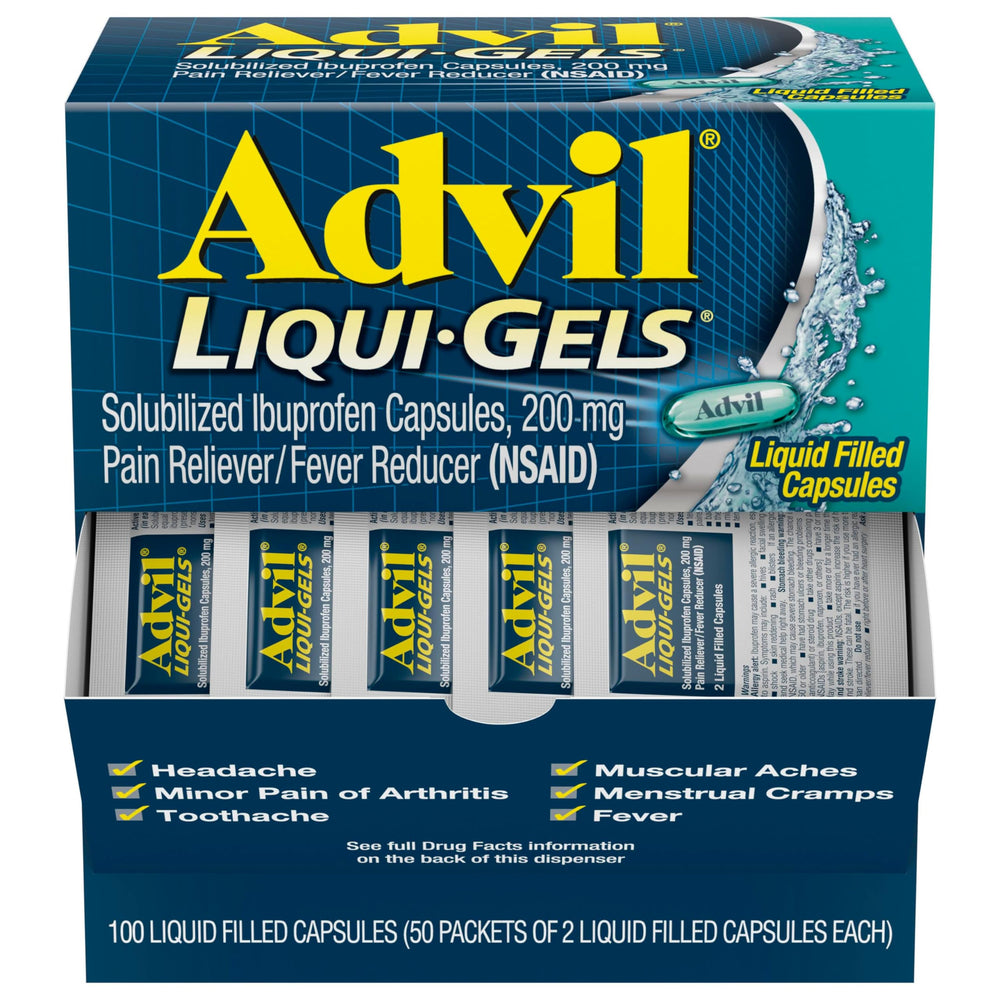 Advil Liqui-Gels packet on the go for fast relief.