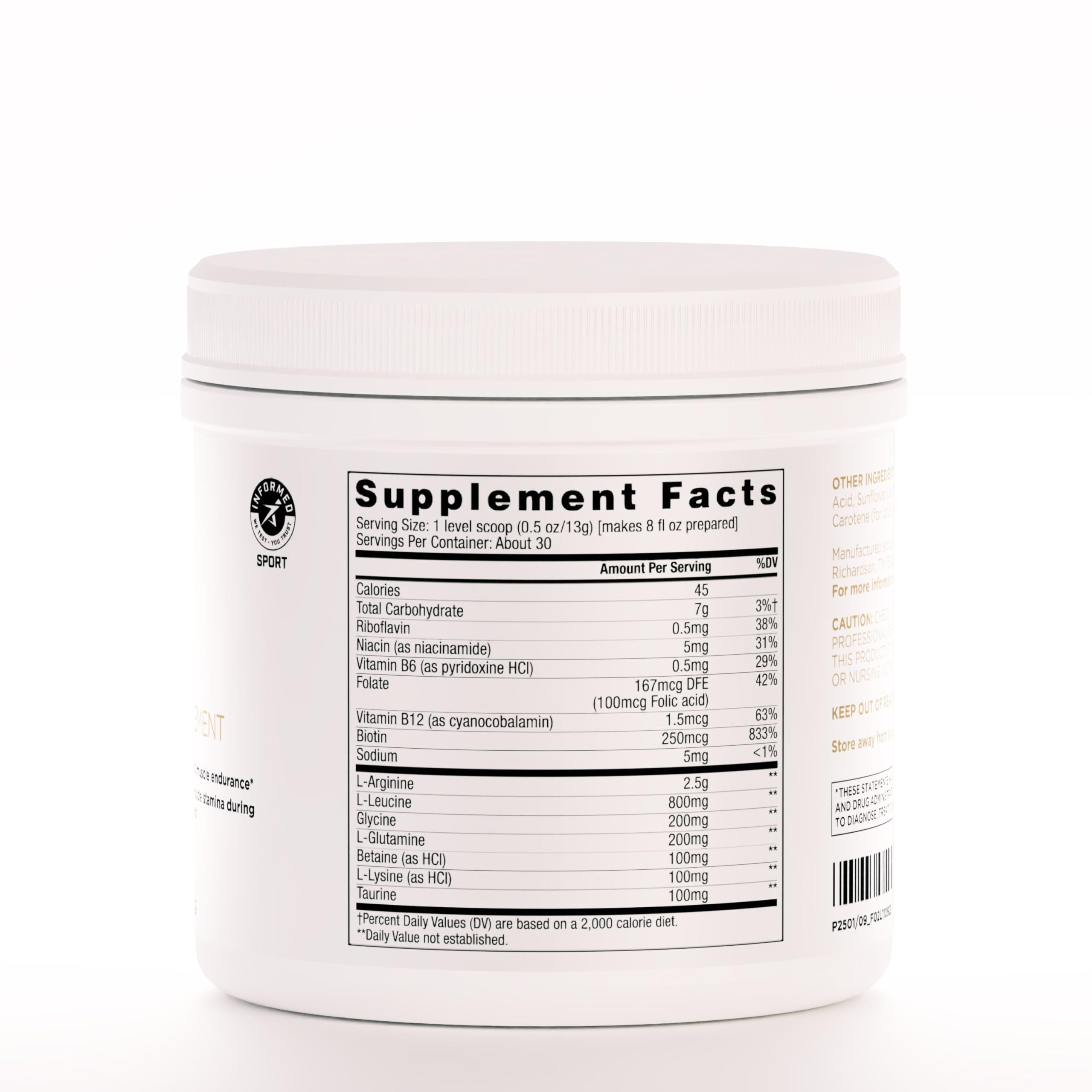 AdvoCare Arginine Extreme scoop being dispensed for quick workout mix.