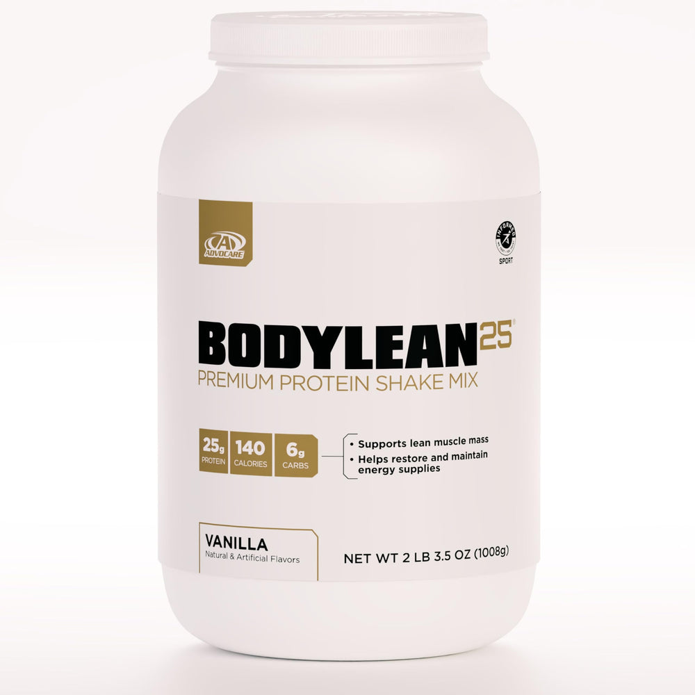 AdvoCare BodyLean25 whey isolate vanilla bottle supports lean body goals.