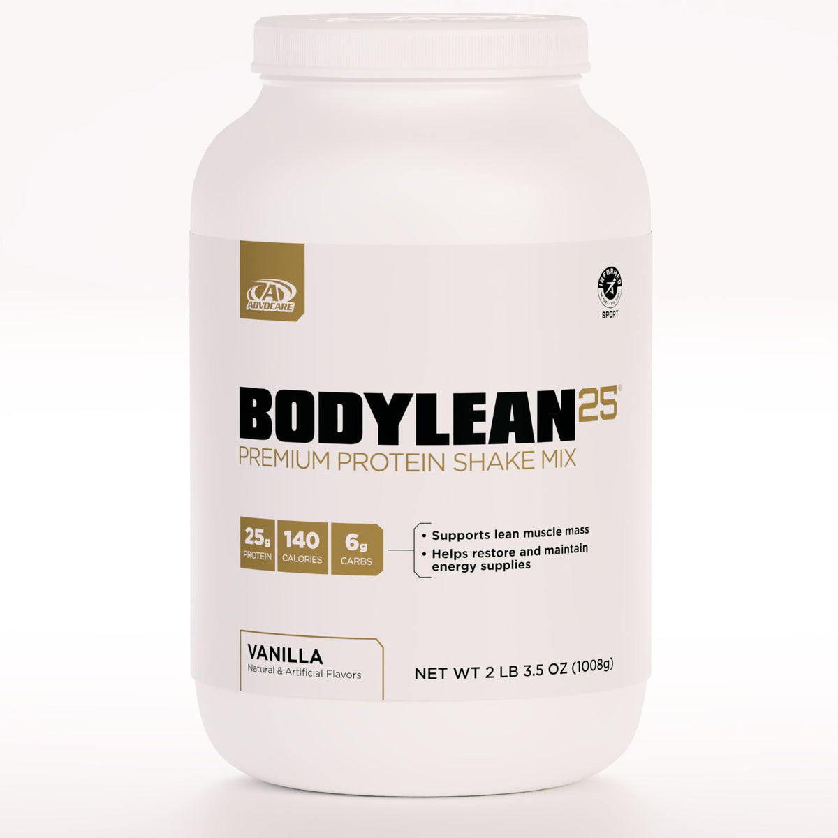AdvoCare BodyLean25 whey isolate vanilla bottle supports lean body goals.